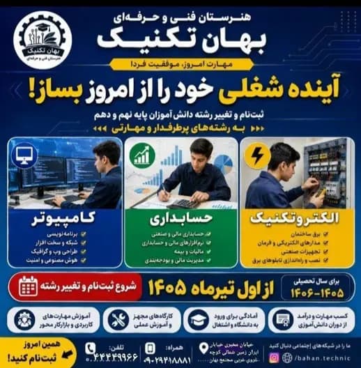 مدرسه فنی حرفه ای بهان تکنیک، رشته شبکه و نرم افزار هنرستان بهان تکنیک 